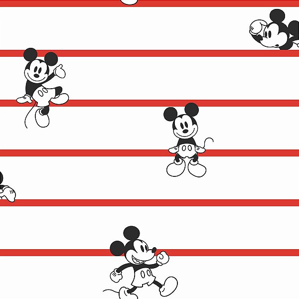 Papel de Parede Disney Mickey Listrado Vermelho EPLDI0933A
