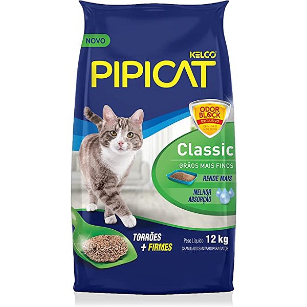 Areia Higiênica Pipicat Classic 12kg Grãos Mais Finos