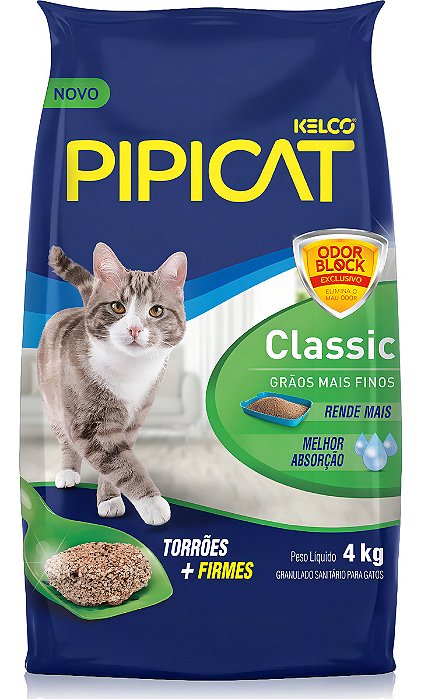 Areia Higiênica Pipicat Classic 4kg Grãos Mais Finos