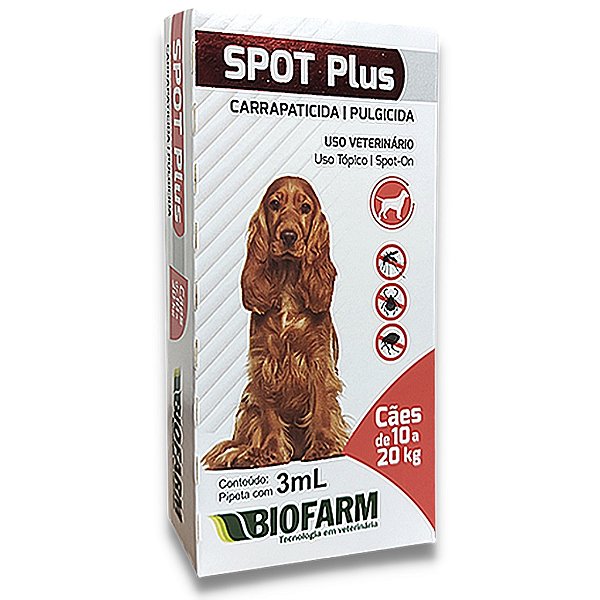 Spot Plus Carrapaticida e Pulgicida Biofarm para Cães de 10 a 20kg - Pipeta de 3mL