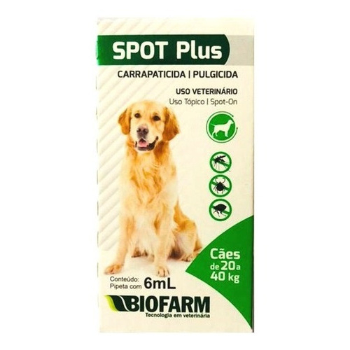 Spot Plus 6,0 Ml Cães 20 A 40 Kg -carrapaticida - Pulgicida
