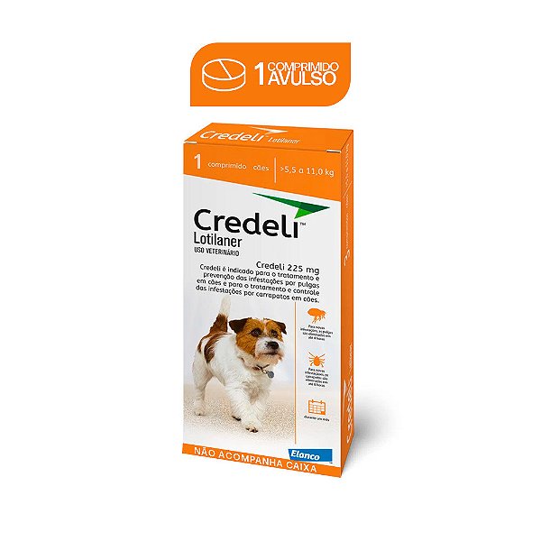 Credeli 225mg (Caes de 5,5 a 11Kg) Antipulgas e Carrapatos Elanco 1 comprimido Avulso