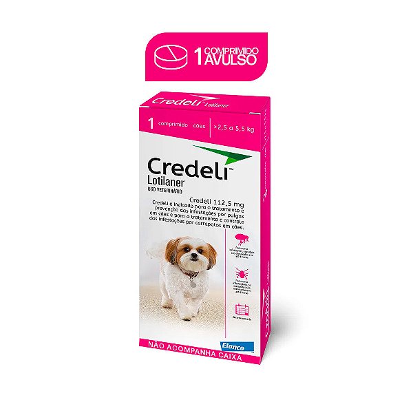 Credeli 112mg (Caes de 2,5 a 5,5Kg) Antipulgas e Carrapatos Elanco 1 comprimido Avulso