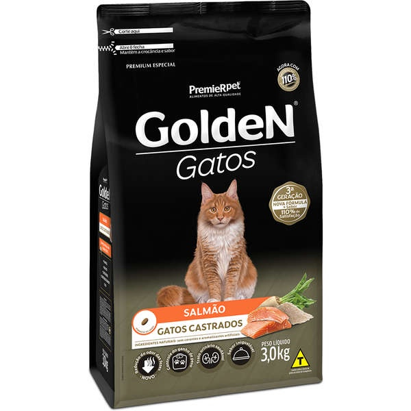 Ração Premier Golden Formula Gatos Castrados Salmão 3kg