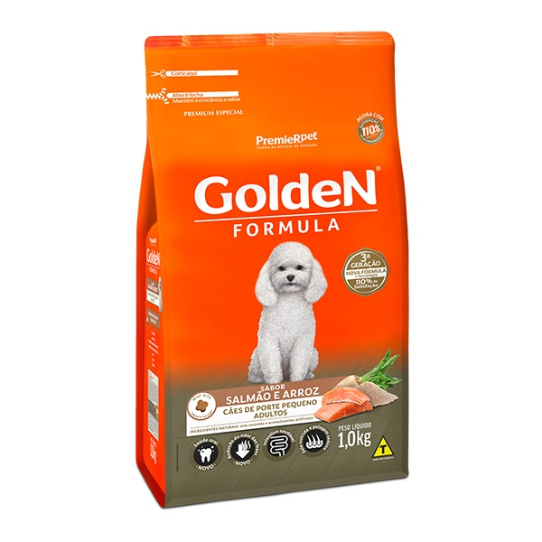 Ração Golden Formula Mini Bits Salmão e Arroz 1kg para Cães Adultos de Raças Pequenas