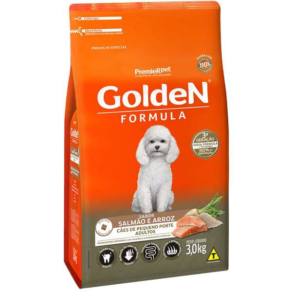 Ração Golden Formula Mini Bits Salmão e Arroz 3kg para Cães Adultos de Raças Pequenas