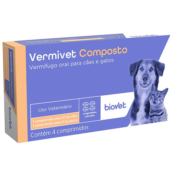 Vermivet Composto 600mg Vermífugo Cães/Gatos Caixa com 4 Comprimidos