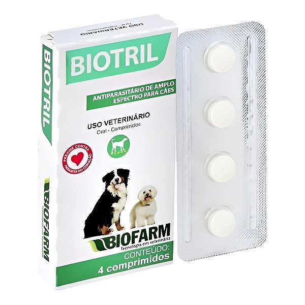 Biotril 4 Comprimidos Antiparasitário Para Cães Biofarm Verme do coração - Cachorro