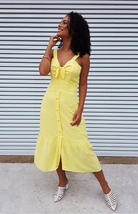 vestido midi amarelo