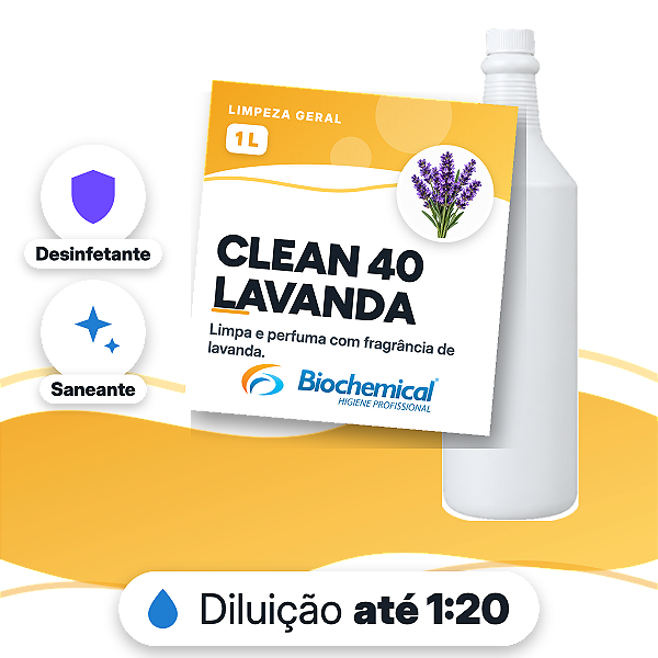 Clean 40 - Lavanda - Desinfetante, limpador neutro e aromatizante de ambientes - 01 L