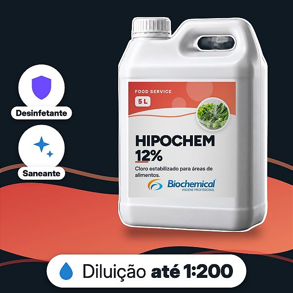 Hipochem 12% - Desinfetante a base de cloro estabilizado - 05 L