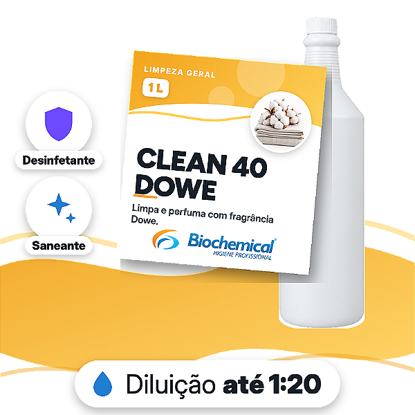 Clean 40 - Dowe - Desinfetante, limpador neutro e aromatizador de ambientes - 01 L - UNIP