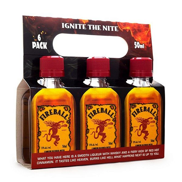 Pack com 6 Mini Licor Canadense Fireball Whisky e Canela 50ml