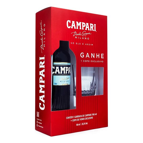 Kit Aperitivo Bitter Campari 748ml Com Copo De Vidro