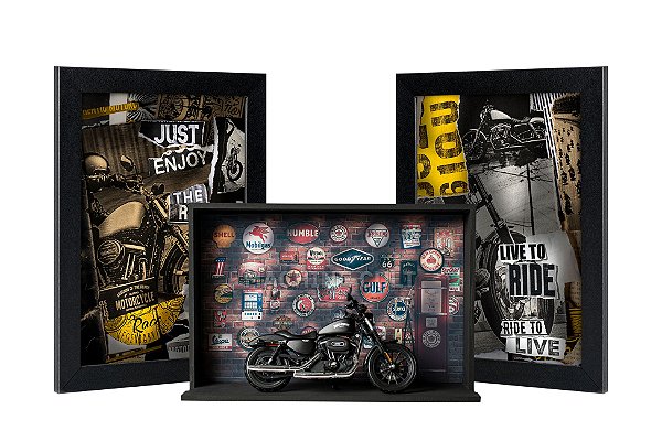 Kit Presente Harley-Davidson Sportster Iron 1:12 + Expositor + Quadros