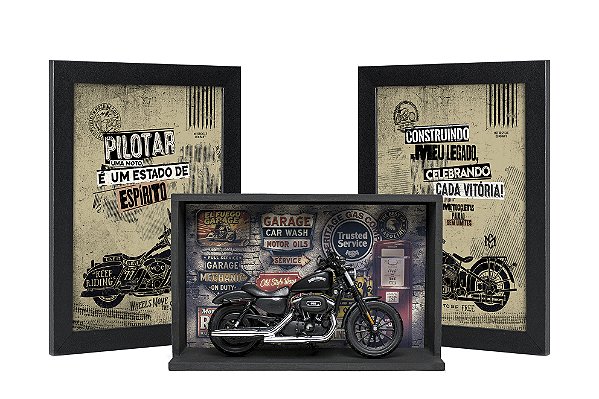 Kit Presente Harley-Davidson Sportster Iron 1:12 + Expositor + Quadros
