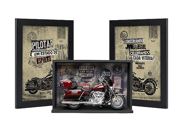 Kit Presente Harley-Davidson Electra Glide 1:12 + Expositor + Quadros