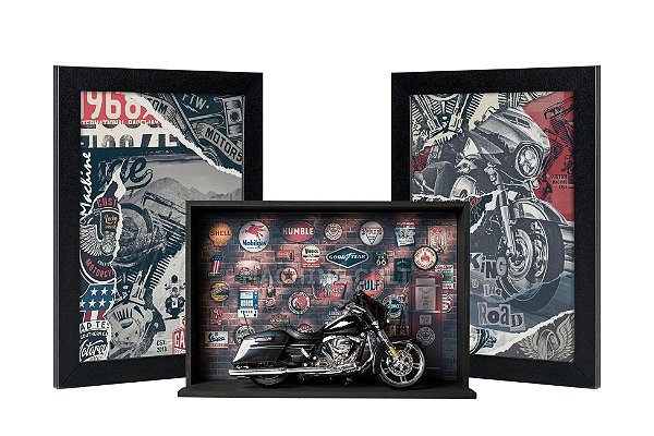 Kit Presente Harley-Davidson Street Glide 1:12 + Expositor + Quadros