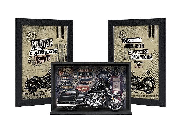 Kit Presente Harley-Davidson Street Glide 1:12 + Expositor + Quadros