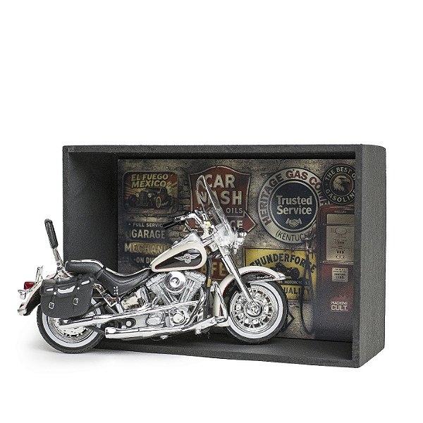 Kit Miniatura Harley-Davidson 1993 Heritage Softail Nostalgia 1:18 com Expositor e Postal