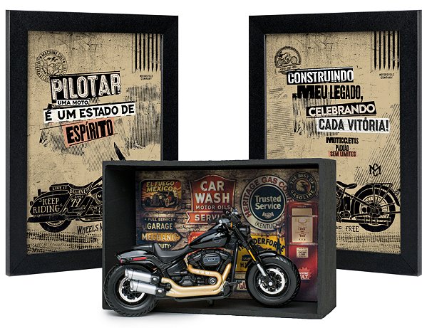Kit Miniatura Harley-Davidson Fat Bob Preta - KIT