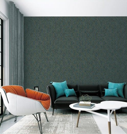 Papel de Parede Essencial Ess1022 Geometrico Grafite/Dourado - 53cm x 10M