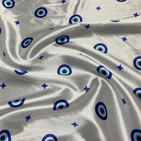 Tecido Cetim Estampado Branco Olho Grego 1,40m Decorações Zen