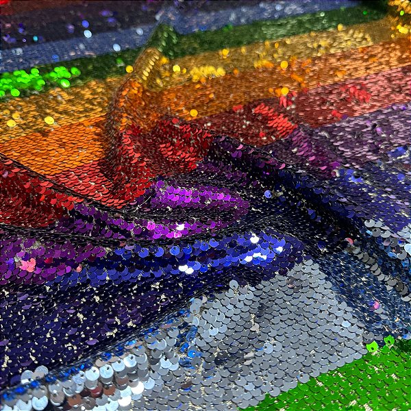 Tecido Tule Paetê Arco íris LGBT 1,47m Para Vestidos de Festa