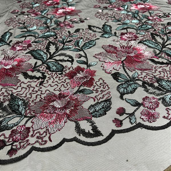 Tule Bordado Coreano Floral Liberty 1,30m Fios 3D Para Vestidos Femininos