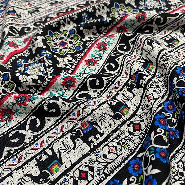 Tecido Viscose Tribal Estampada Indiana Azul 1,45m Roupas Femininas