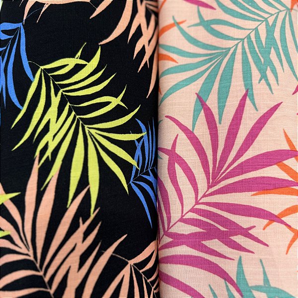 Tecido Viscolinho Estampa Folhagens Neon 1,50m Para Roupas Femininas
