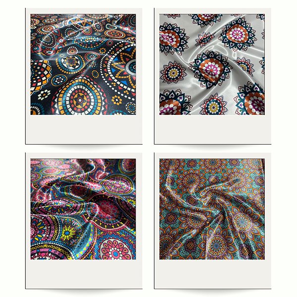 Tecido Cetim Estampado Mandala Indiana 1,40m Decorações e Roupas femininas
