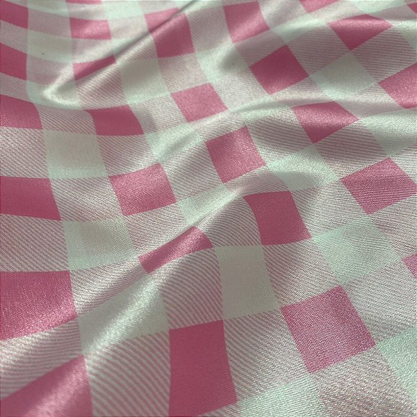 Teciod Cetim Estampado Xadrez Rosa 1,40m Para Roupas Femininas
