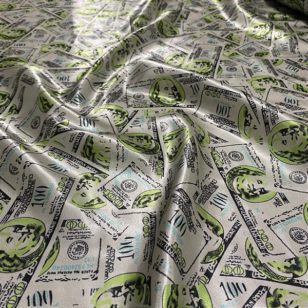 Tecido Cetim Estampado Dólar 1,40m Fantasias e Festas