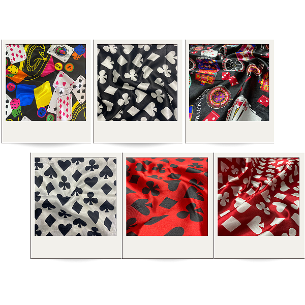 Tecido Cetim Estampado Naipes de Baralho 1,40m Decorações e Festas