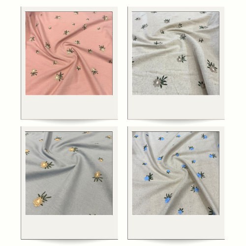 Tecido Linho Natural Bordado Florzinhas 1,30m Para Vestidos Femininos