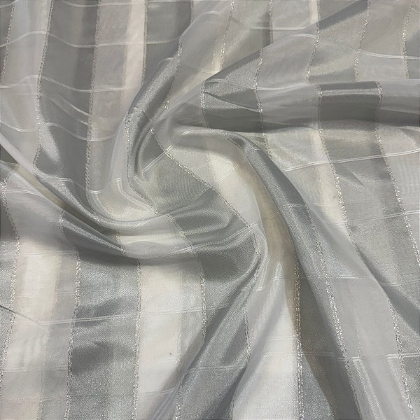 Tecido Voil Trabalhado Quadriculado Com Glitter Prata 3,00x1,00m para Cortinas