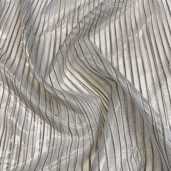 Tecido Organza Listrada Bege Califórnia 3,00x1,00m Cortinas Decoração Casa