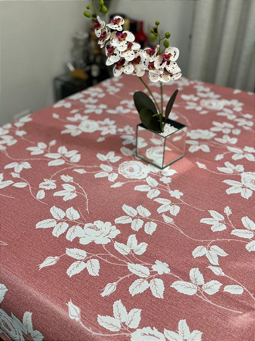 Toalha de Mesa Floral Rosê Pvc Térmica 1,40m Cozinha Decoração