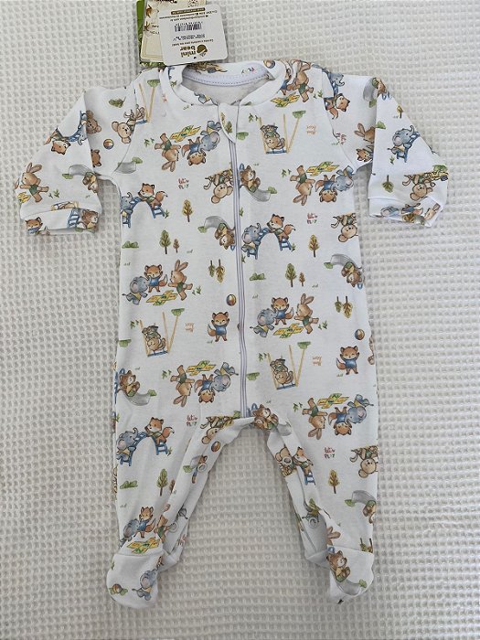 Macacão de Zíper Algodão Egípcio Parquinho Mini Bear