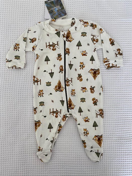 Macacão de Zíper Algodão Egípcio Camping Toronto Mini Bear