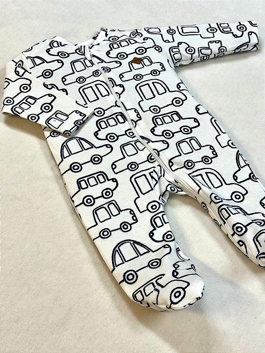 Macacão de Zíper Estampado Carrinho 100% Algodão Suedine - Anjos Baby