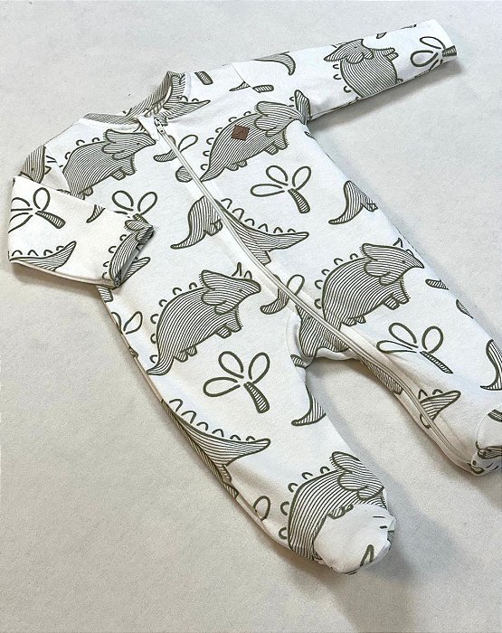 Macacão de Zíper Estampado Dinossauro 100% Algodão Suedine - Anjos Baby