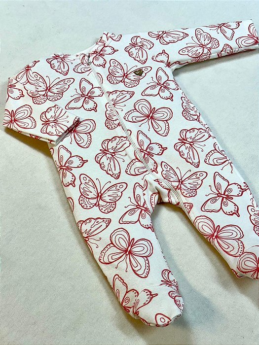 Macacão de Zíper Estampado Borboleta 100% Algodão Suedine - Anjos Baby