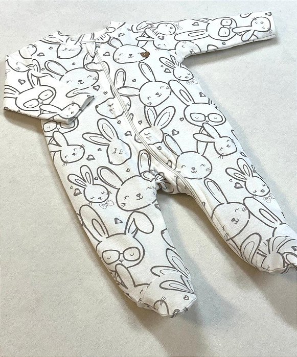 Macacão de Zíper Estampado Coelhinho 100% Algodão Suedine - Anjos Baby
