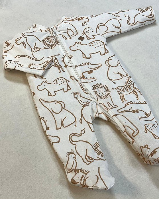 Macacão de Zíper Estampado Safari 100% Algodão Suedine - Anjos Baby