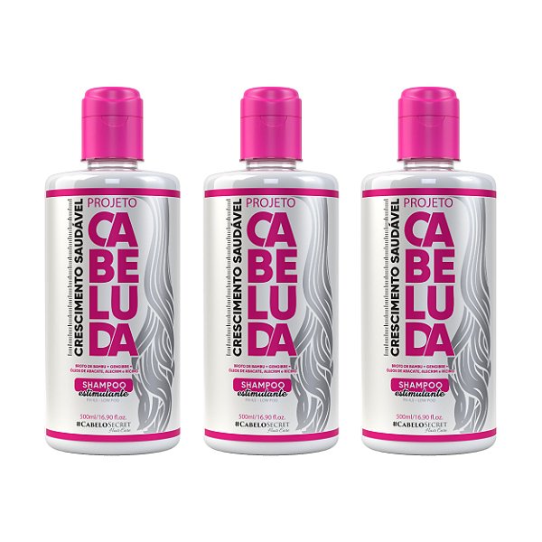 Combo 03 Shampoos Estimulantes Projeto Cabeluda 500 ml cada.