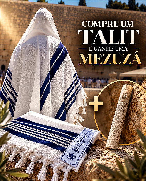 Compre um Talit e Ganhe uma Mezuzá | Talit Jumbo Azul