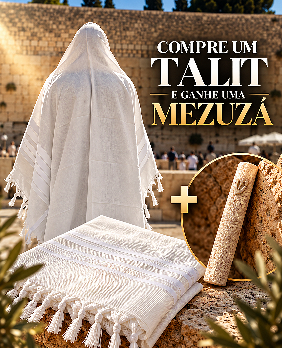 Compre um Talit e Ganhe uma Mezuzá | Talit Jumbo Branco