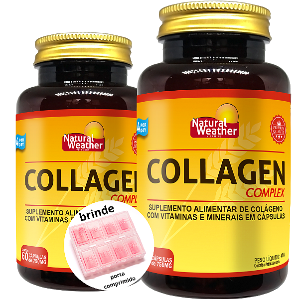 Colágeno Hidrolizado Adicionado De Vitaminas E Minerais - Collagen Complex - 2 Unidades + Grátis Porta Comprimido